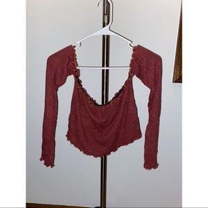 Off Shoulder Long Sleeve Crop Top